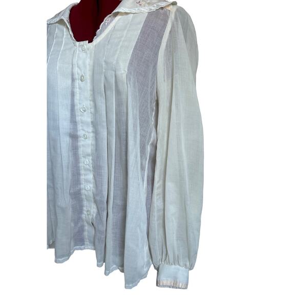 Gunne Sax Vintage Embroidered Cream Cotton Blend Peter‎ Pan Collared Blouse - Picture 4 of 9